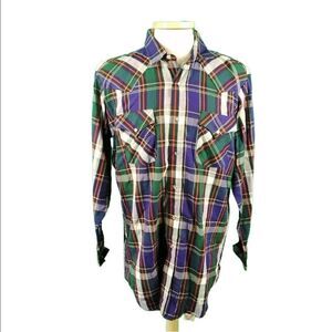 Nwot Mwg Large Multi Color Plaid Vintage Cotton Western Shirt Made In Canada